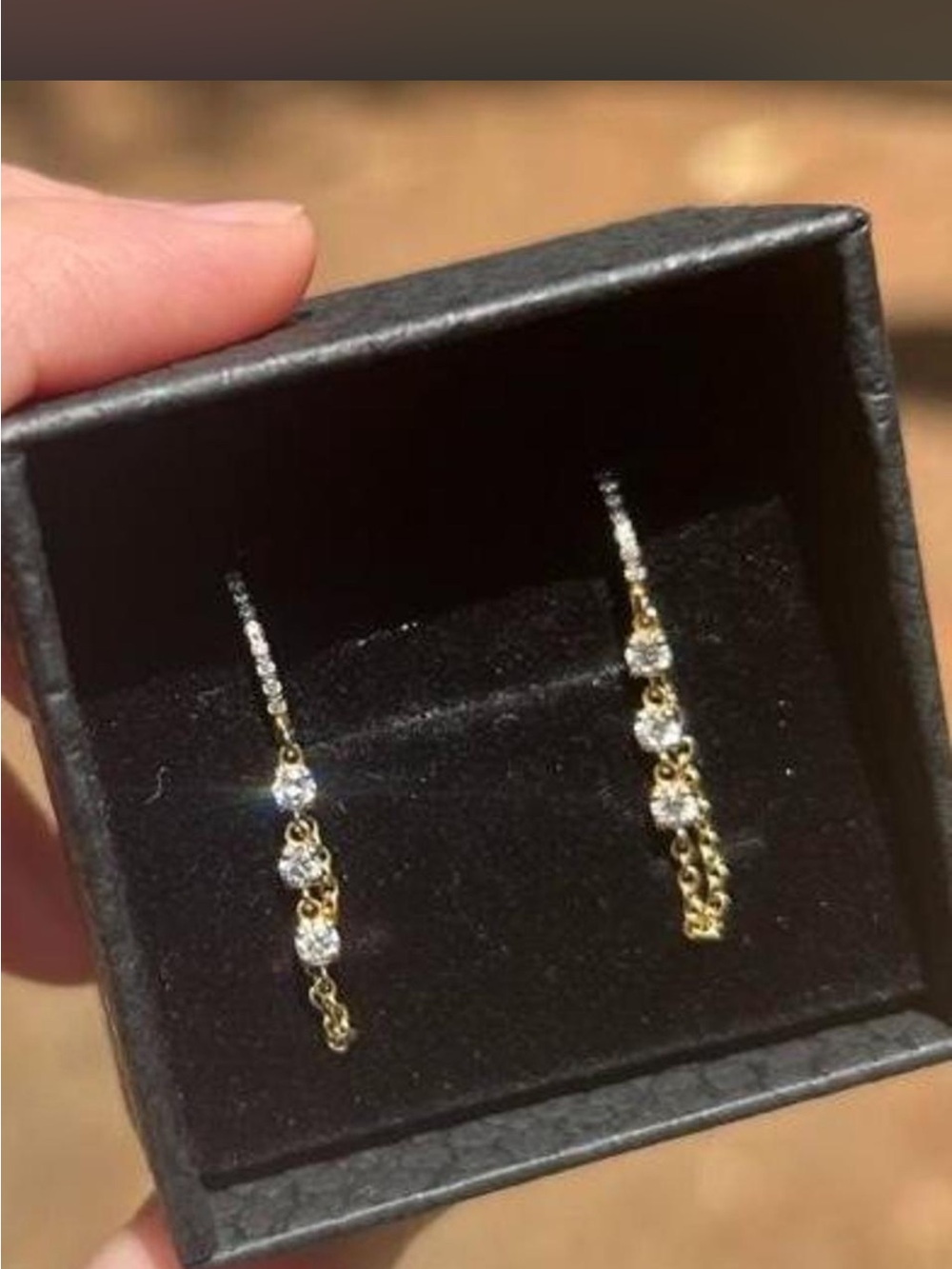 14k solid yellow gold Diamond dangle chain Huggie earrings
